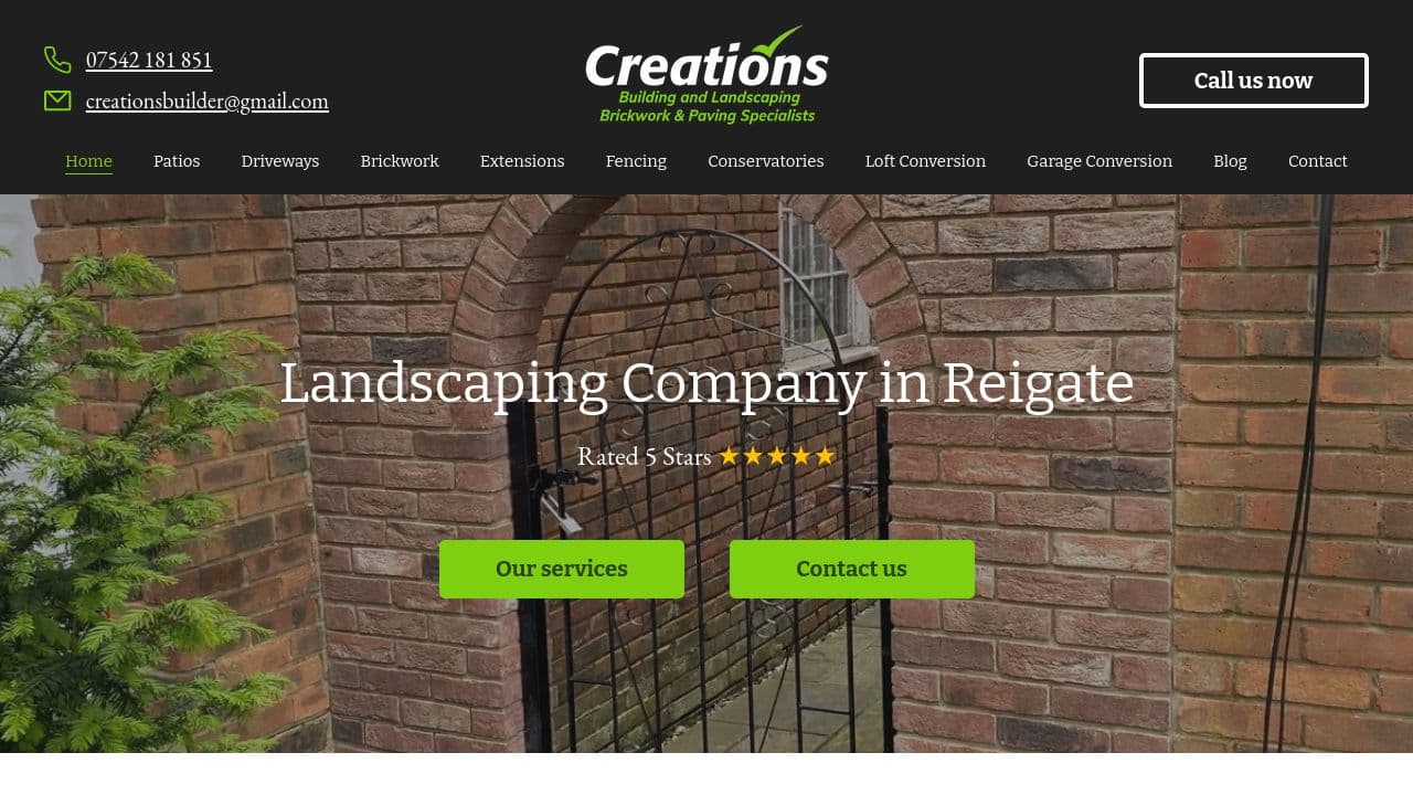 CREATIONS BUILDING AND LANDSCAPING LTD website screenshot