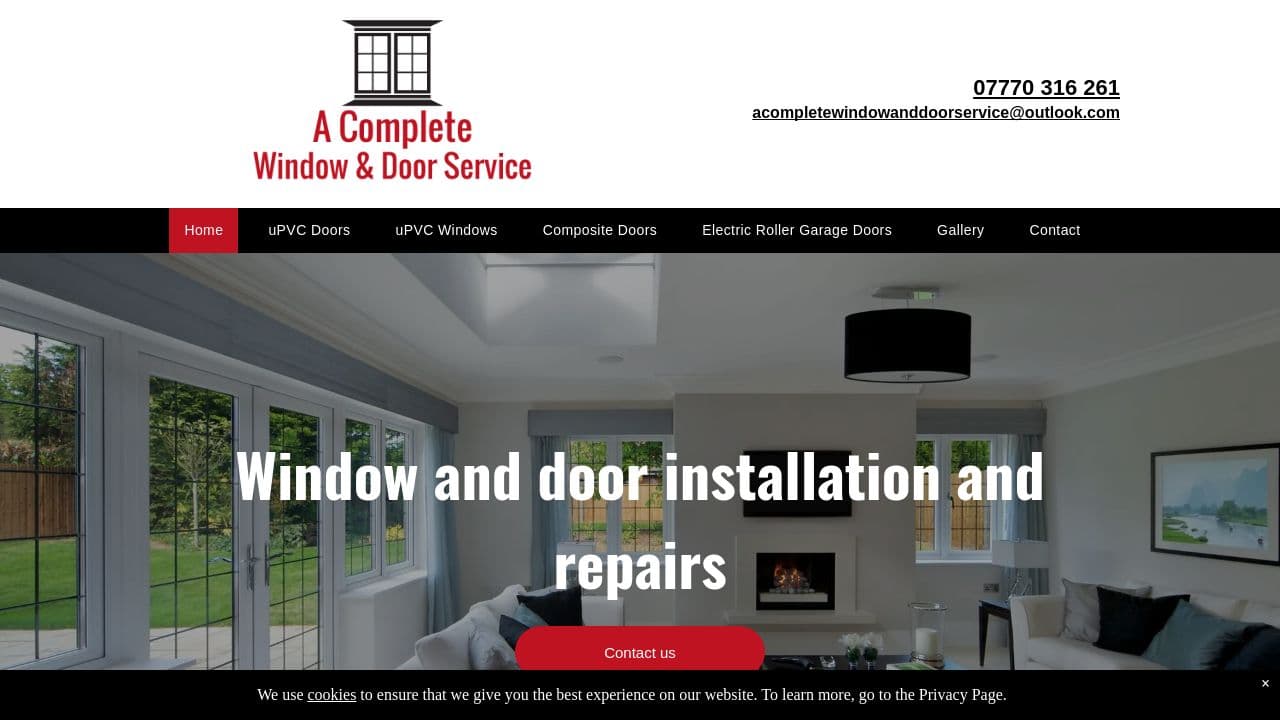 A COMPLETE WINDOW AND DOOR SERVICE LTD website screenshot