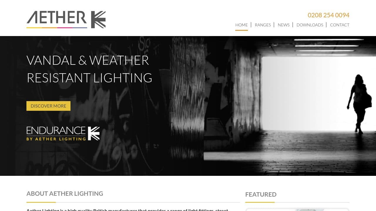 AETHER LIGHTING LIMITED website screenshot