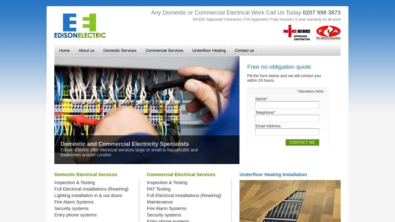 EDISON ELECTRIC LONDON LTD website screenshot