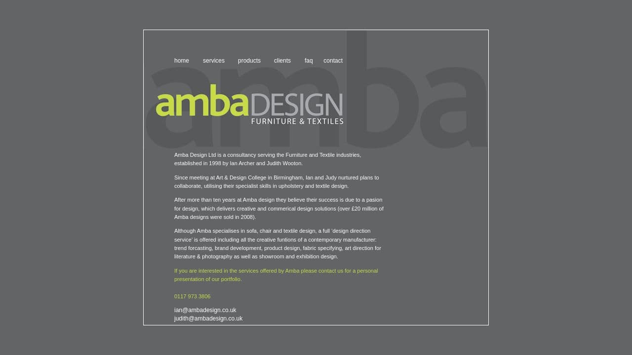 AMBA DESIGN LIMITED website screenshot