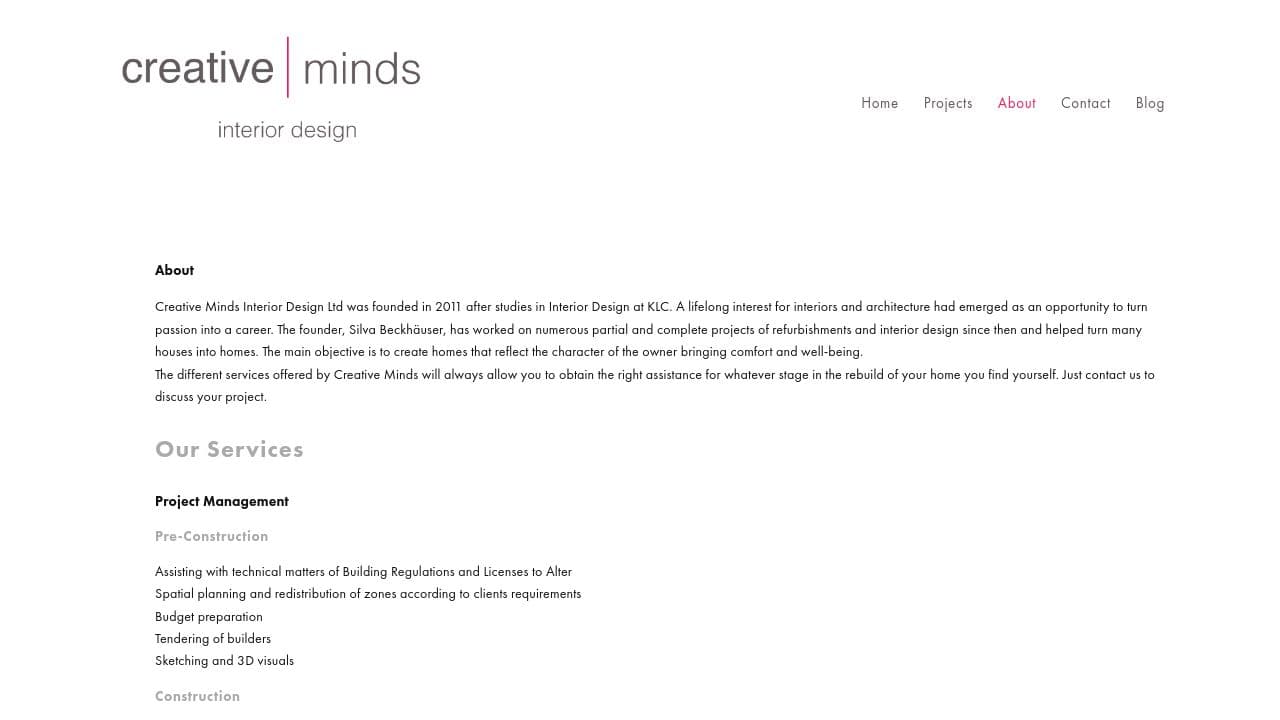 CREATIVE MINDS INTERIOR DESIGN LTD website screenshot