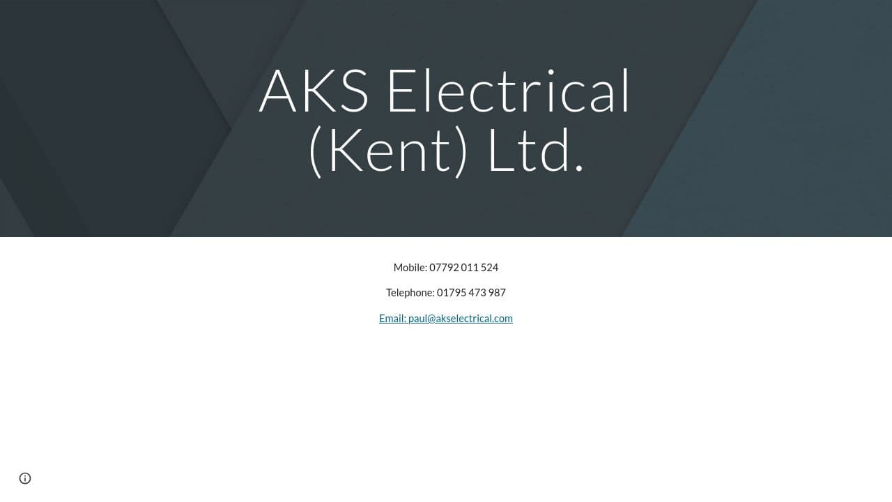 A K S ELECTRICAL (KENT) LTD. website screenshot