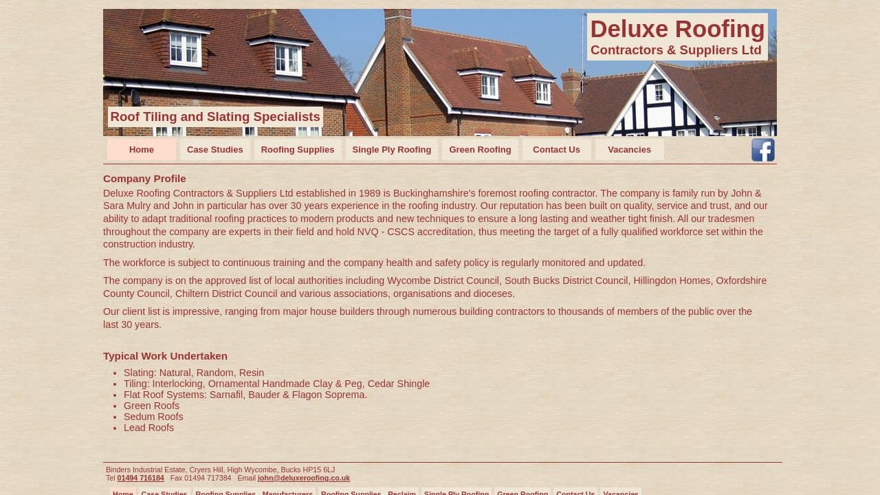 DELUXE ROOFING CONTRACTORS & SUPPLIERS LIMITED website screenshot