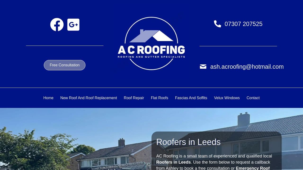 A C ROOFING (YORKSHIRE) LTD website screenshot