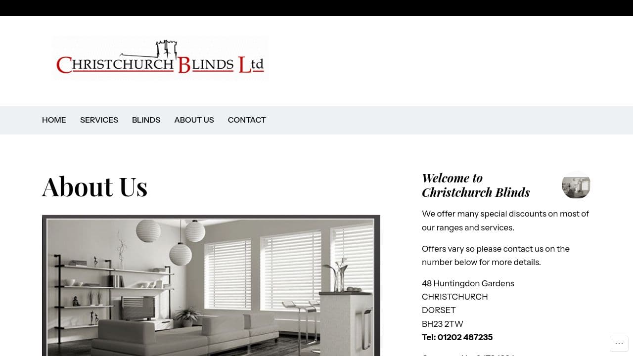 CHRISTCHURCH BLINDS LIMITED website screenshot