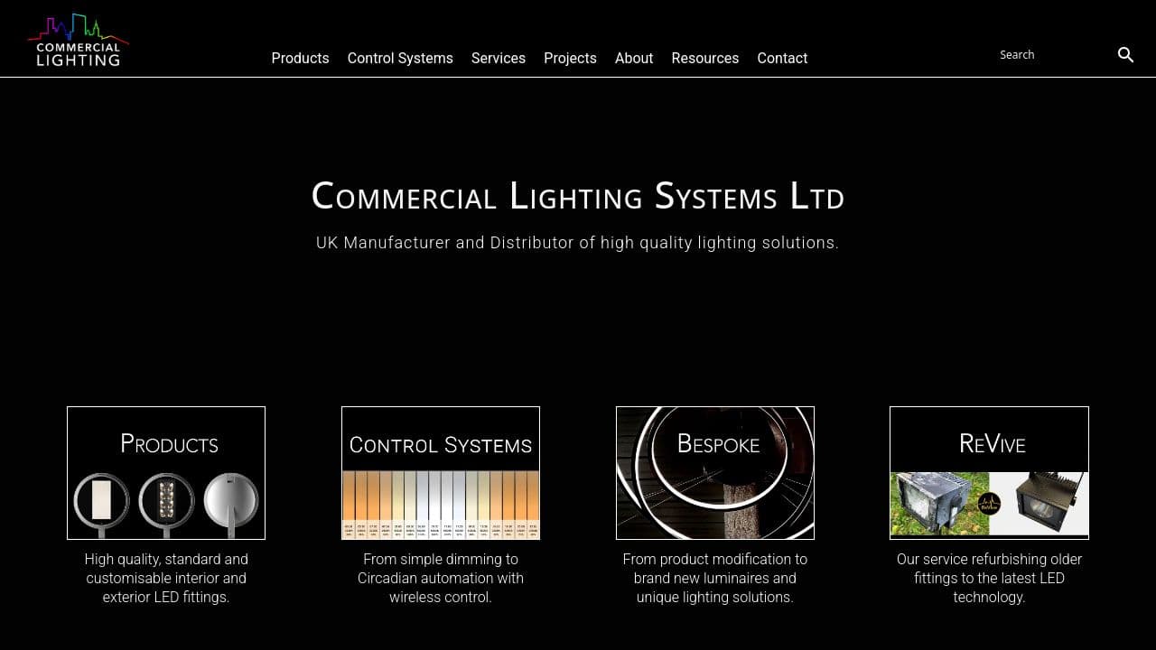 COMMERCIAL LIGHTING SYSTEMS LTD. website screenshot