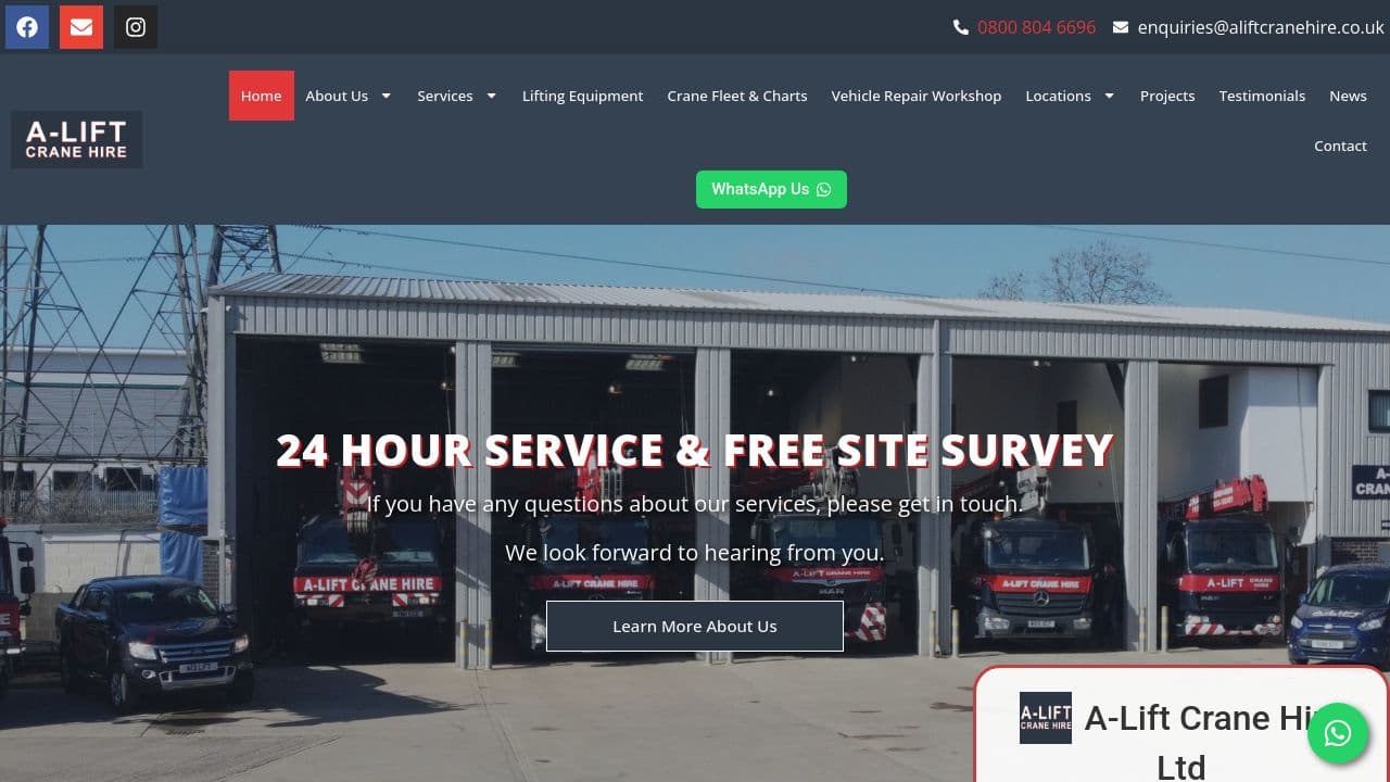 A-LIFT CRANE HIRE LIMITED website screenshot