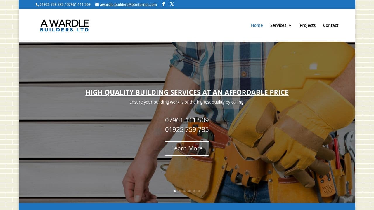 A WARDLE BUILDERS LIMITED website screenshot