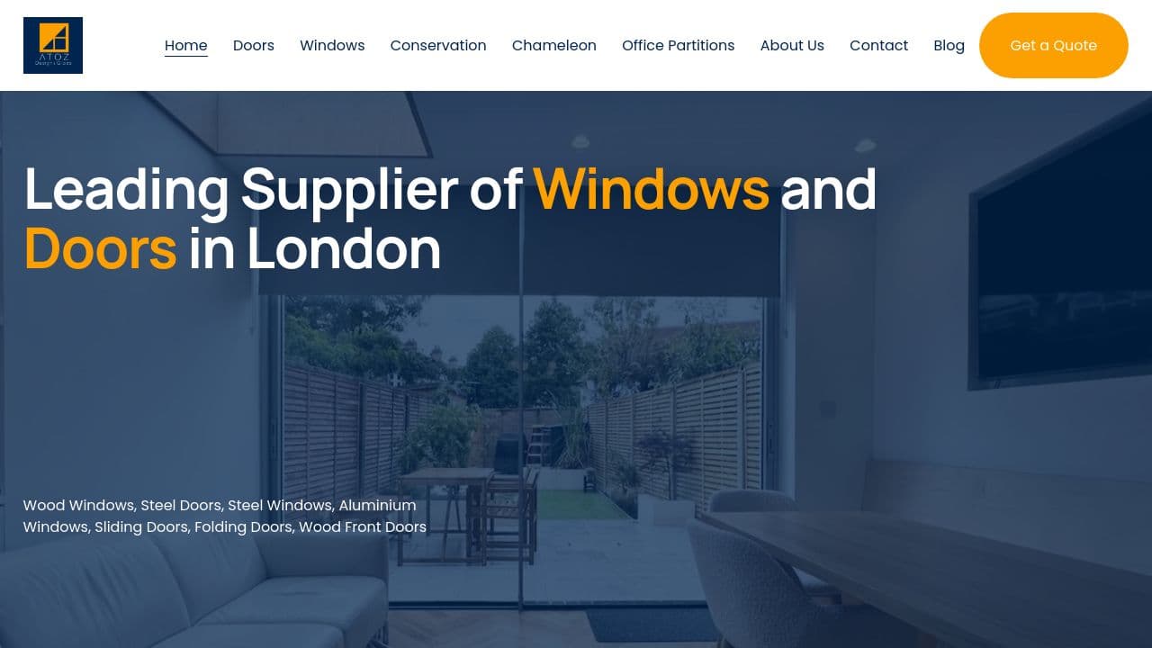 A TO Z DESIGN AND GLASS LTD website screenshot