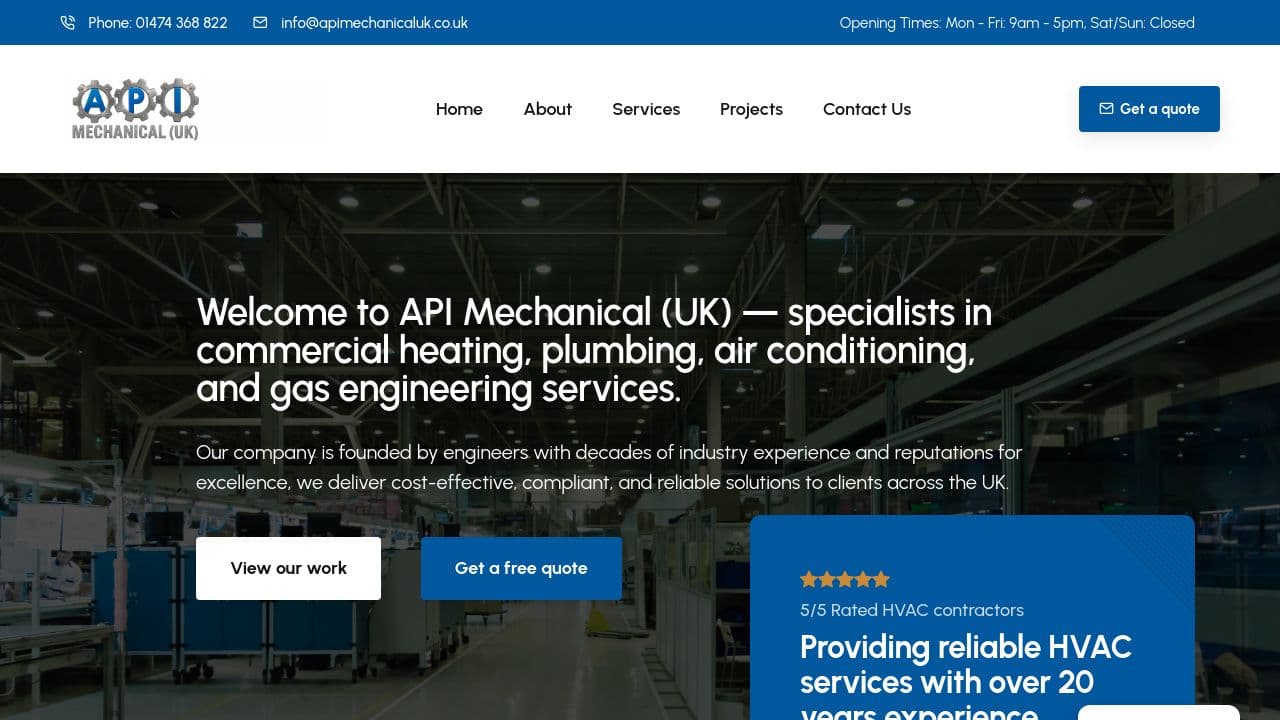 API MECHANICAL SERVICES LIMITED website screenshot