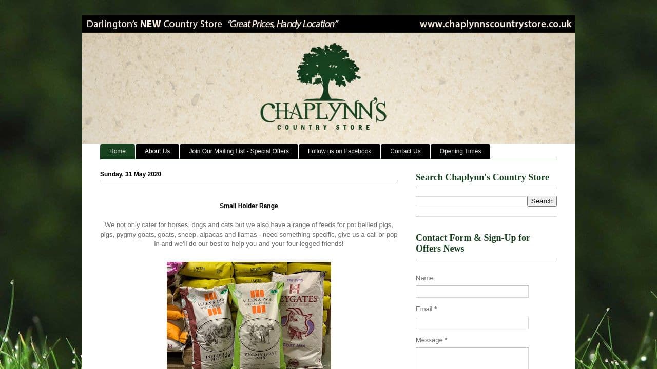 CHAPLYNNS COUNTRY STORE LTD website screenshot