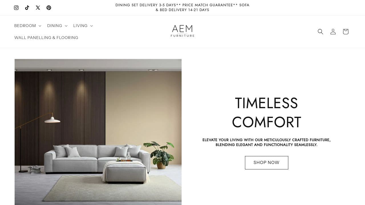 AEM FURNITURE LIMITED website screenshot