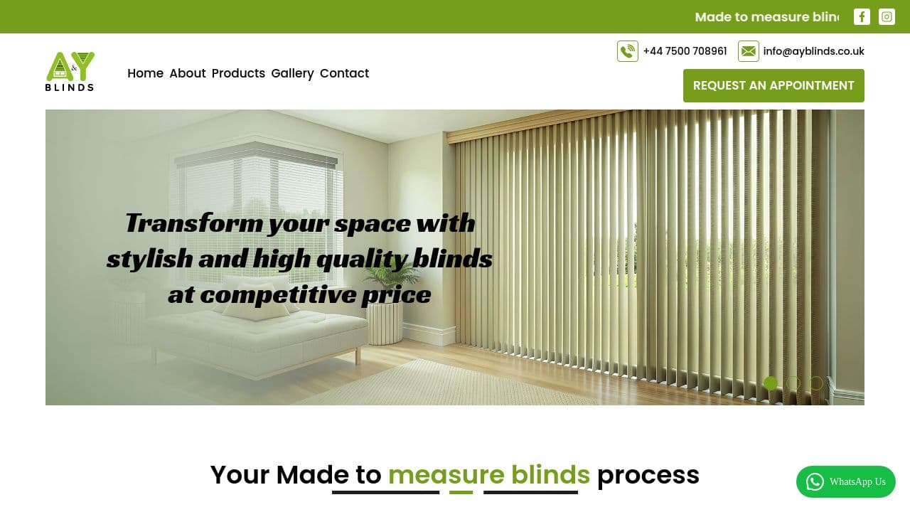 A&Y BLINDS LTD website screenshot
