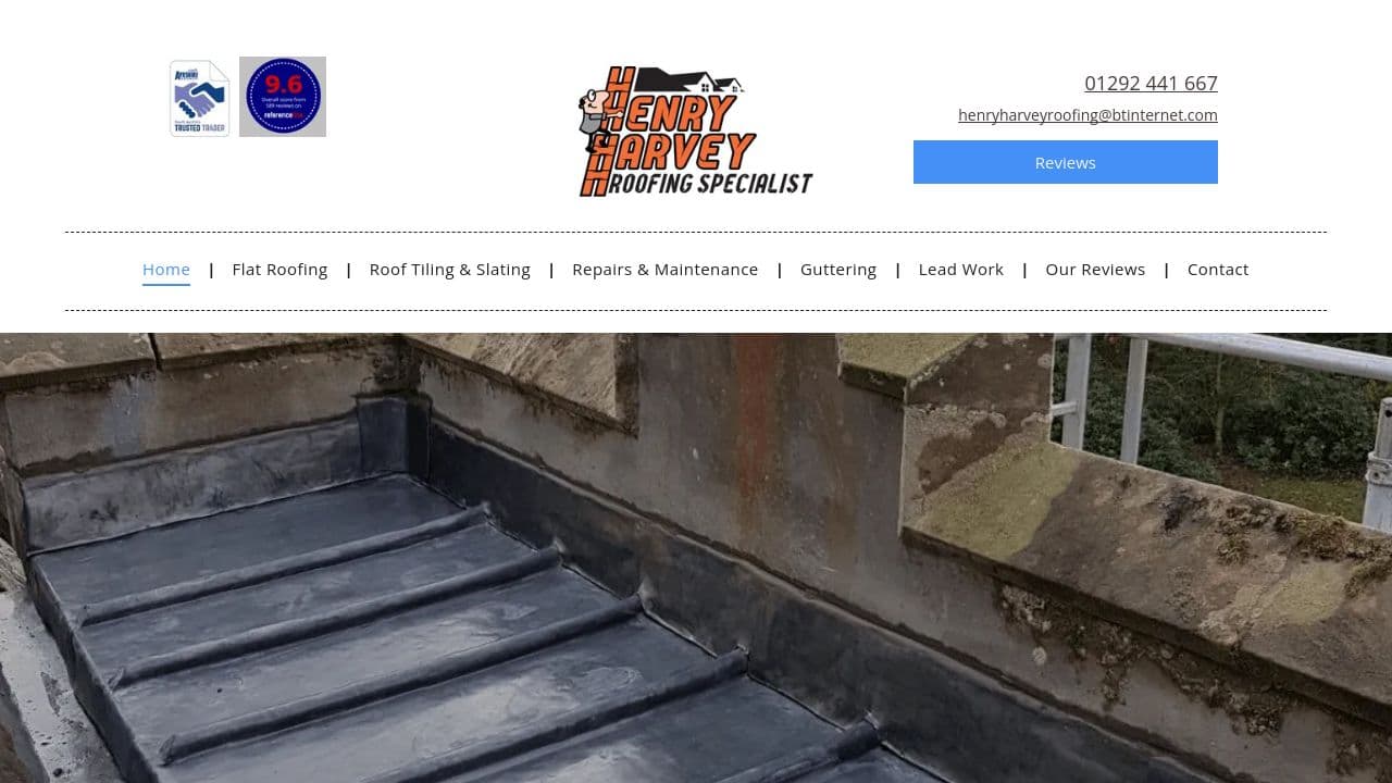 HENRY HARVEY ROOFING LIMITED website screenshot