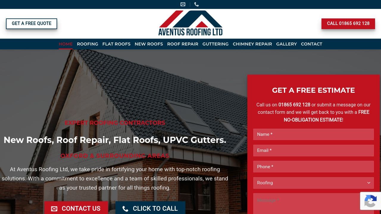 AVENTUS ROOFING LTD website screenshot