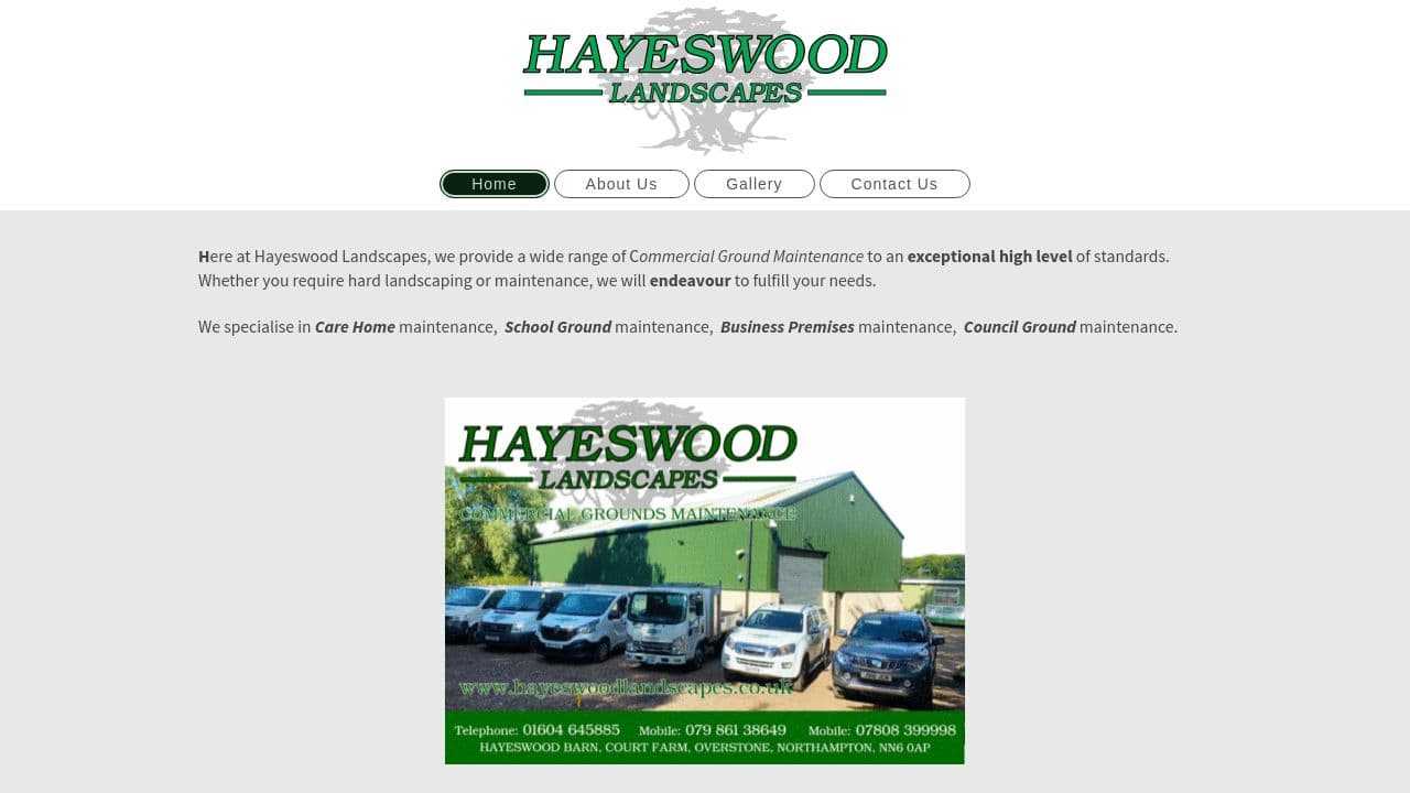 HAYESWOOD LANDSCAPES LIMITED website screenshot
