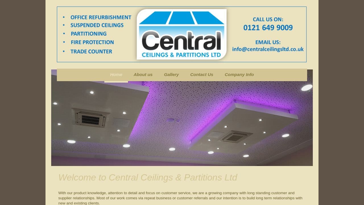 CENTRAL CEILINGS AND PARTITIONS LIMITED website screenshot