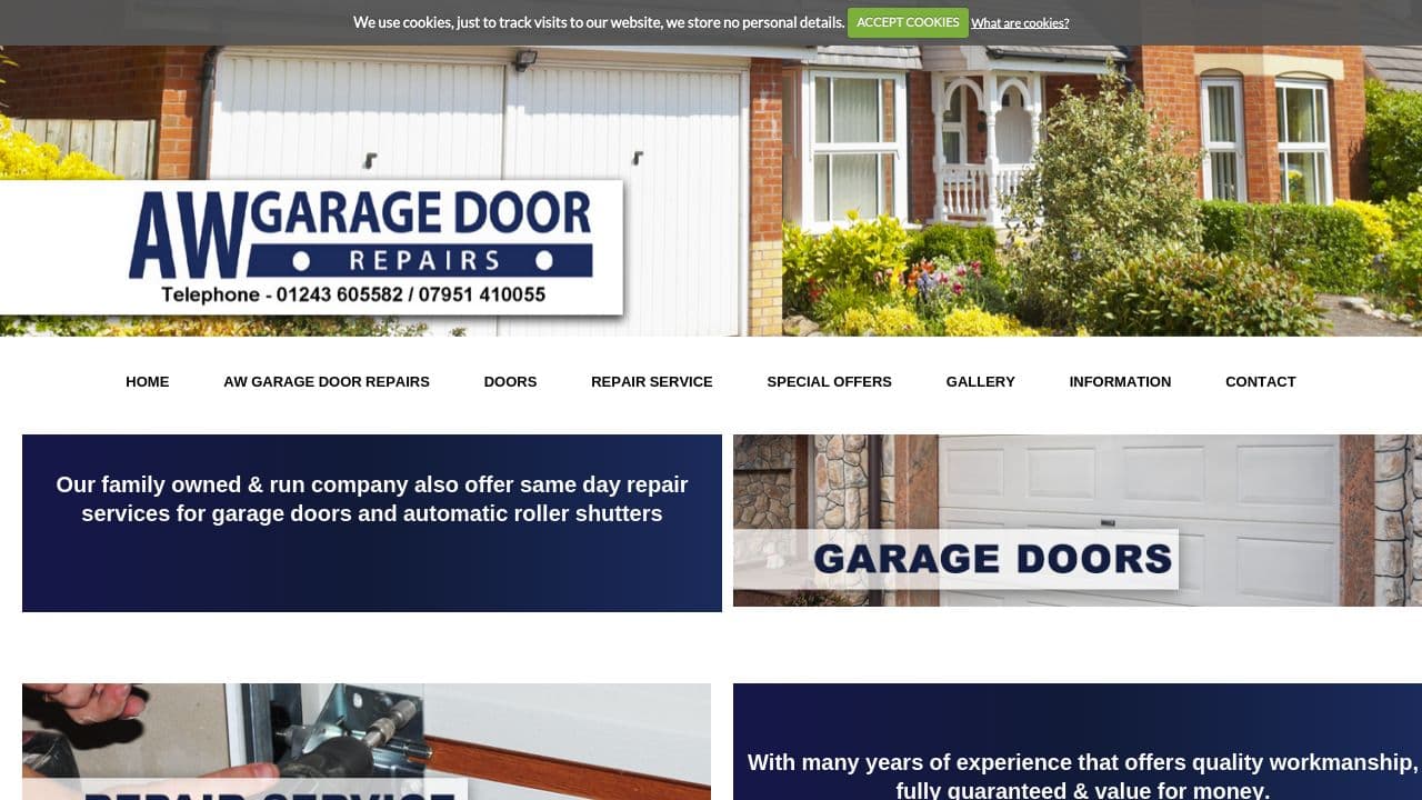 A W GARAGE DOOR & REPAIRS LTD website screenshot