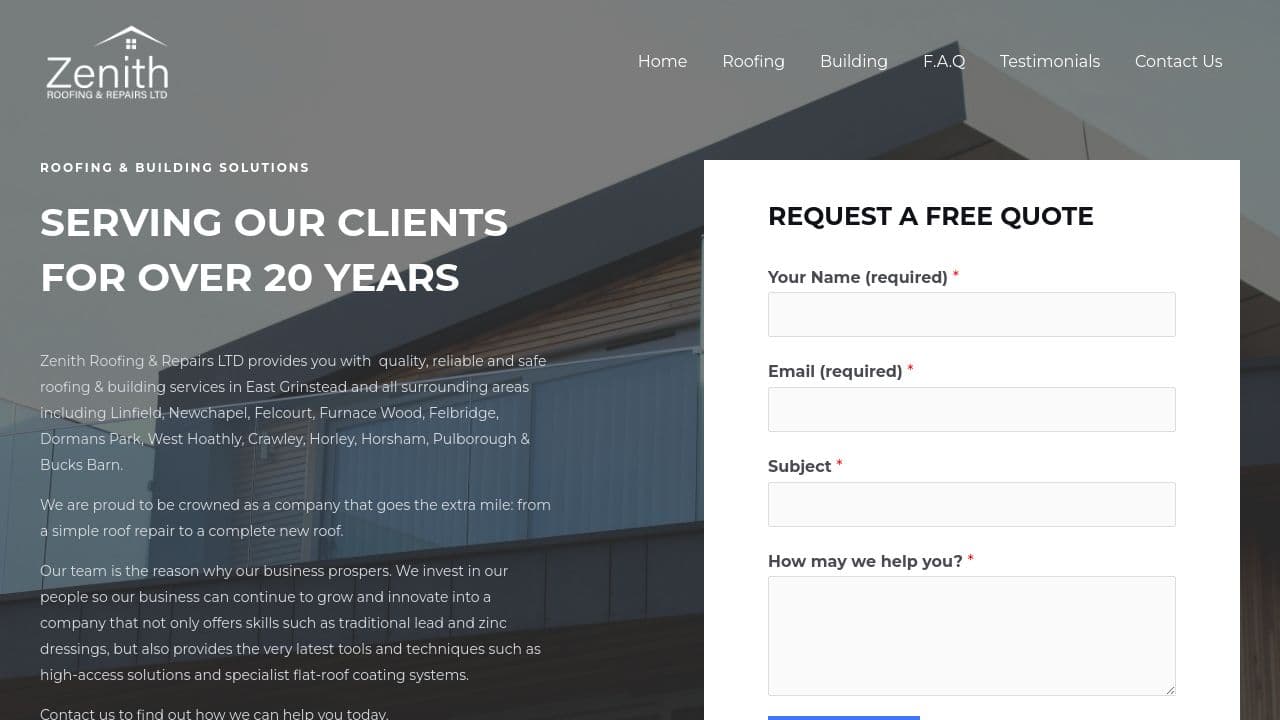 ZENITH ROOFING & REPAIRS LTD website screenshot