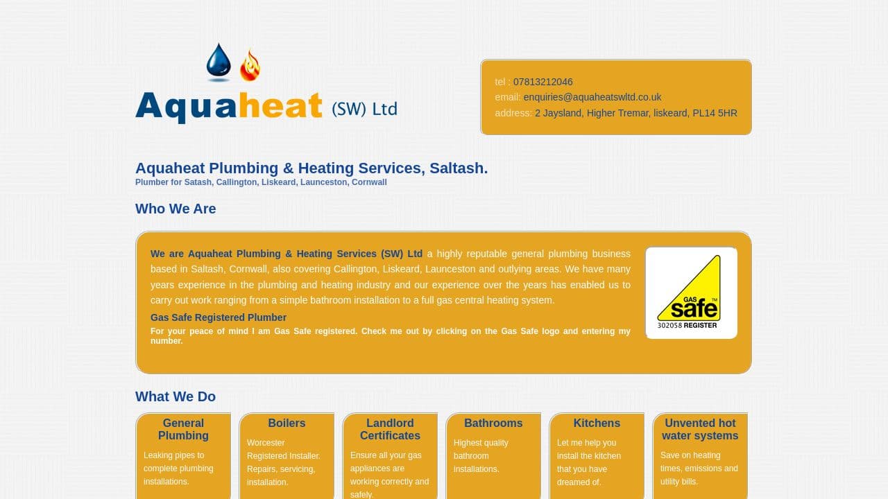 AQUAHEAT (SW) LIMITED website screenshot