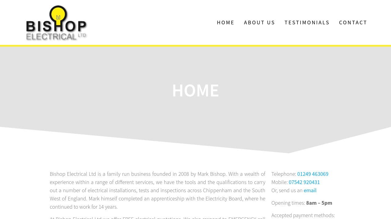 BISHOP ELECTRICAL LTD website screenshot
