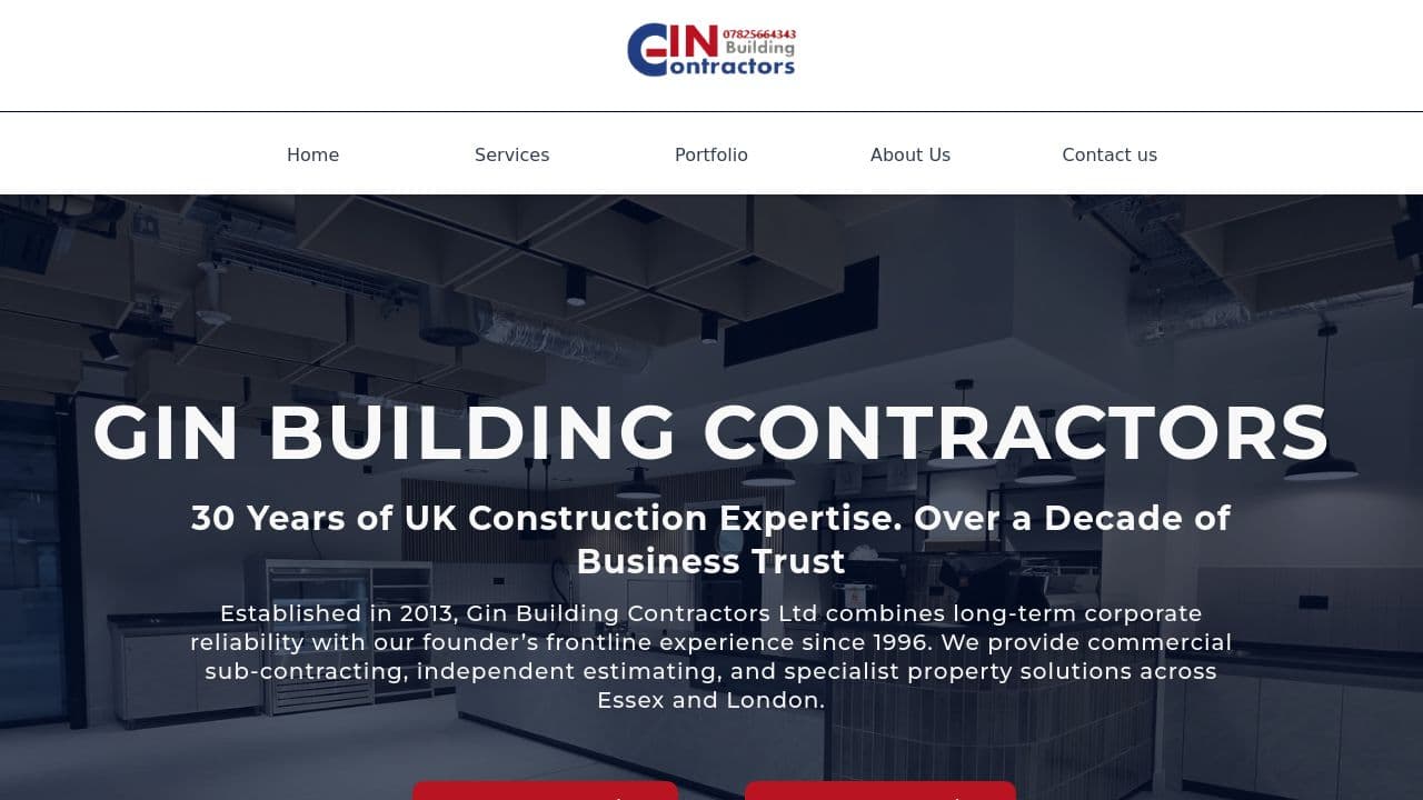 GIN BUILDING CONTRACTORS LTD website screenshot