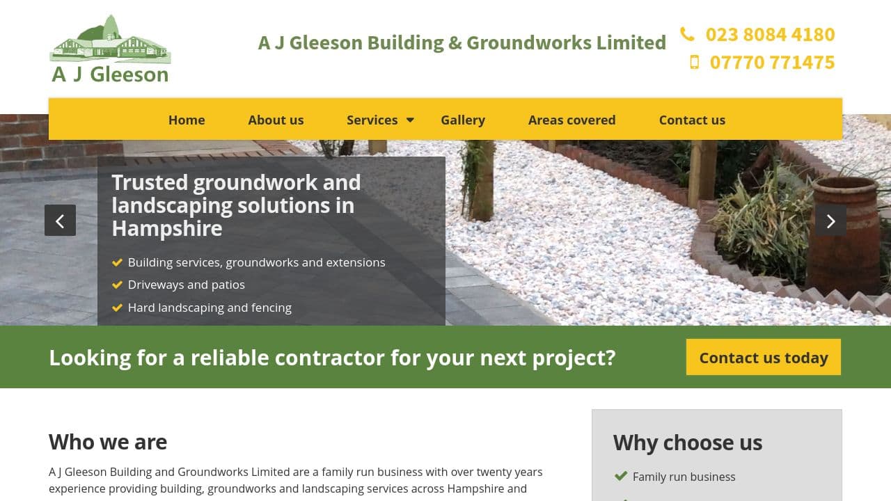 A J GLEESON BUILDING AND GROUNDWORKS LIMITED website screenshot