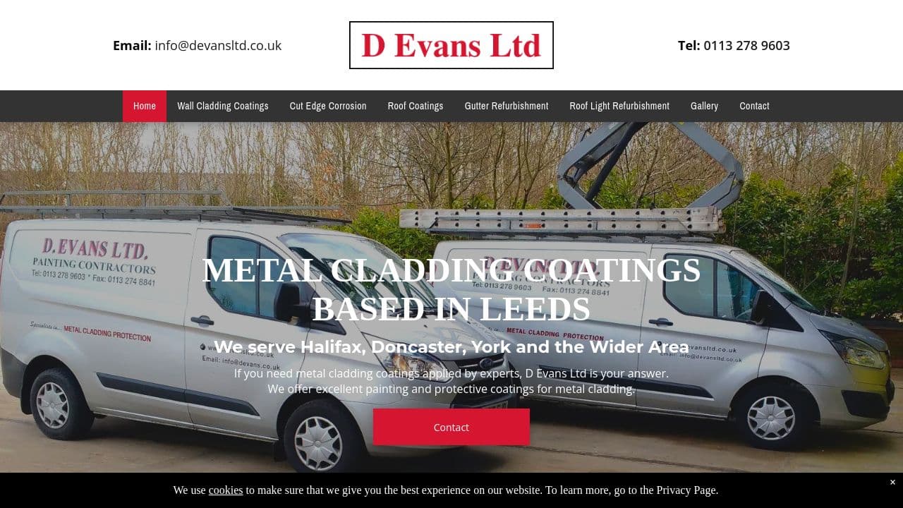 D. EVANS LIMITED website screenshot