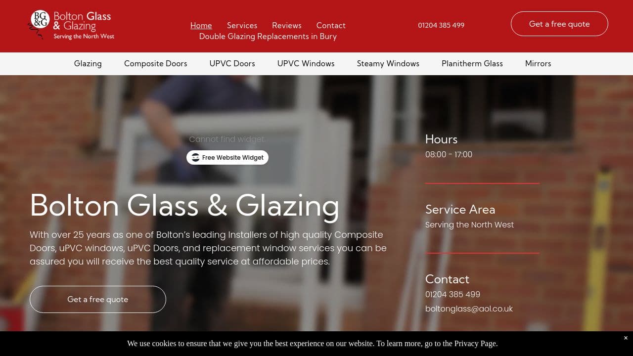 BOLTON GLASS & GLAZING LIMITED website screenshot
