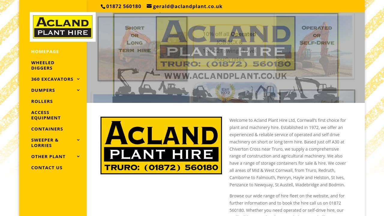 ACLAND PLANT HIRE LIMITED website screenshot