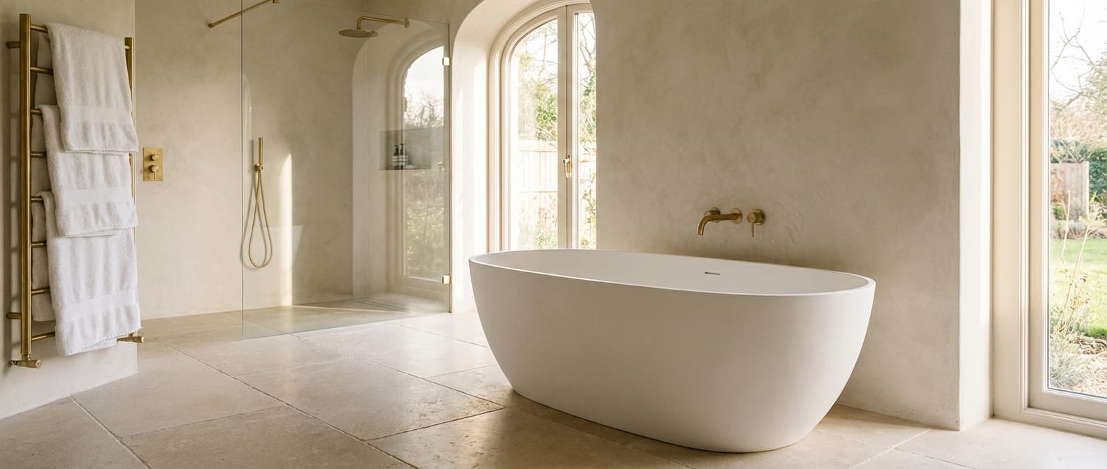 Contemporary bathroom with freestanding bathtub and walk-in shower