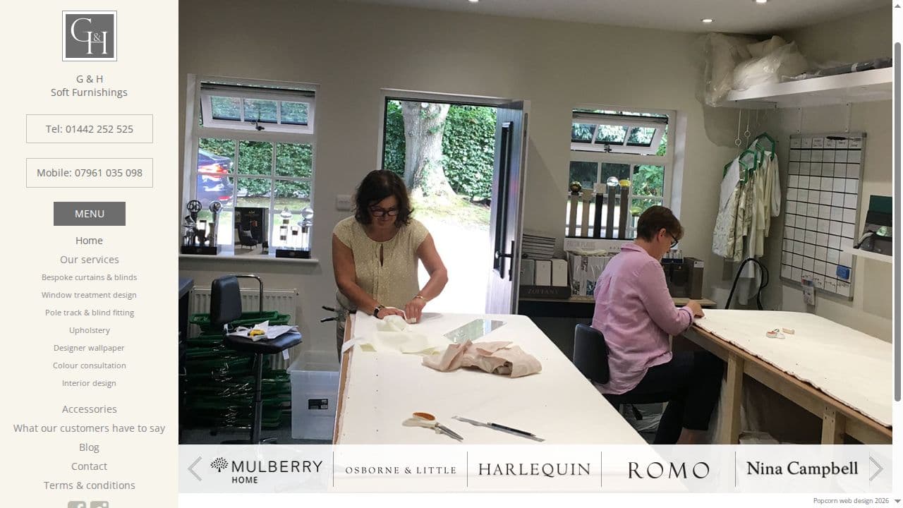 G & H SOFT FURNISHINGS LTD website screenshot